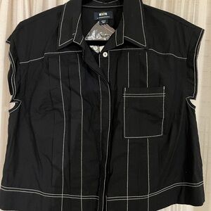 Anthropologie Black Shirt with White Stitch Detail